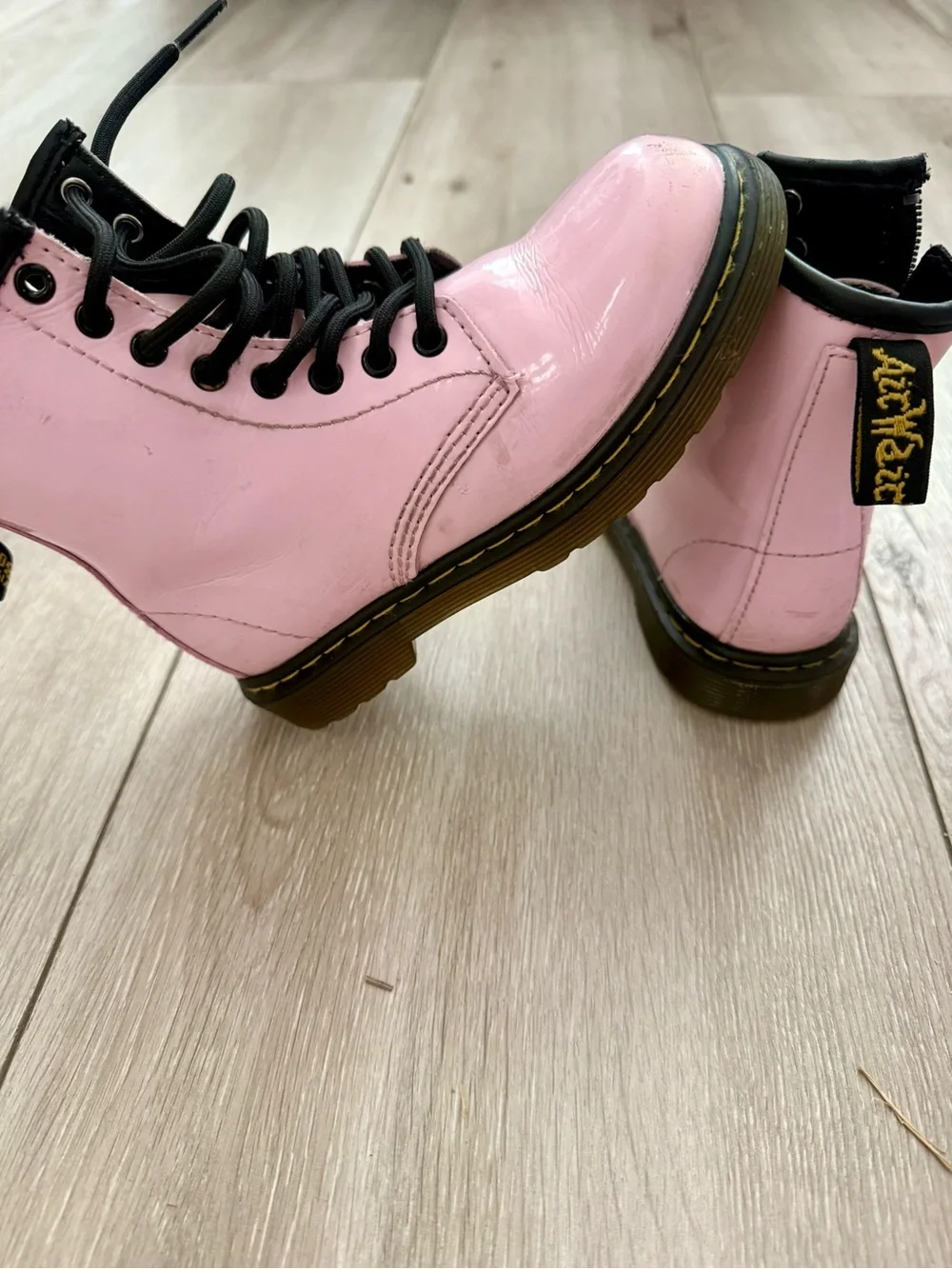 Dr. Martens Pink Lace-Up Kids Combat Boots with Black Laces